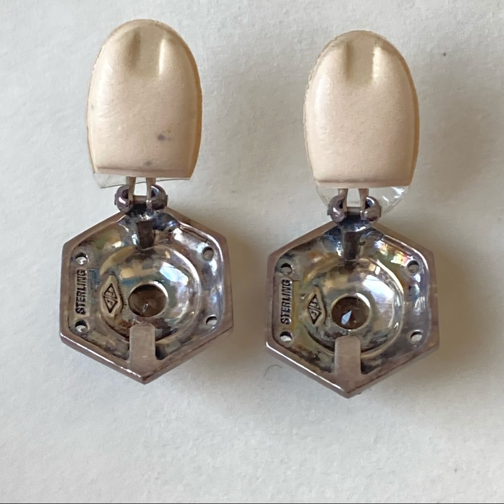 Vintage Judith Jack Gold Sterling Silver Marcasite Hexagon Clip On Earrings - Picture 3 of 4